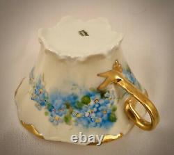 Antique Haviland Limoges Tea Cup & Saucer, Forget-Me-Nots