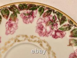 Antique Haviland Limoges Tea Cup & Saucer, Vibrant Drop Rose