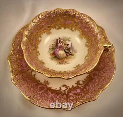 Antique Hirsch Dresden Tea Cup & Saucer, Scenic, Elaborate Gilding