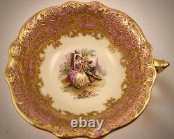 Antique Hirsch Dresden Tea Cup & Saucer, Scenic, Elaborate Gilding