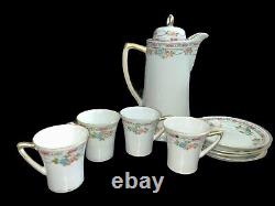 Antique IMPERIAL Nippon Chocolate Pot 4 Cups & Saucers Gold Floral Coffee Tea