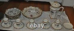 Antique IPF Purple Flower Porcelain TEA & SERVING SET Germany ONLY 4 TEA CUPS