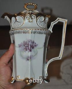 Antique IPF Purple Flower Porcelain TEA & SERVING SET Germany ONLY 4 TEA CUPS