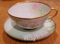 Antique January Italy Teacup And Saucer Hand-painted