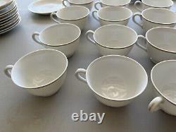Antique Japan White Gold Rim Footed Teacups And Matching Saucers Service For 11