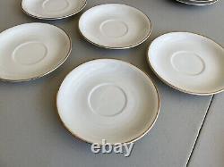 Antique Japan White Gold Rim Footed Teacups And Matching Saucers Service For 11