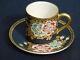 Antique Japanese Demi Tea Cup & Saucer Black Gold & Floral C