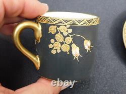 Antique Japanese Demi Tea Cup & Saucer Black Gold & Floral c