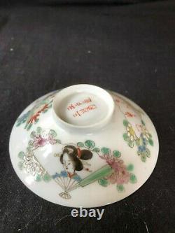 Antique Japanese Hirado eggshell tea cup and saucer with lid 1870-90 handpainte