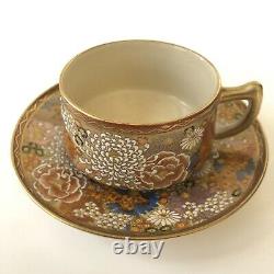 Antique Japanese Satsuma Mille Fleur Thousand Flowers Tea Cup Saucer Gilt Shozan