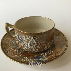 Antique Japanese Satsuma Mille Fleur Thousand Flowers Tea Cup Saucer Gilt Shozan