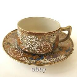 Antique Japanese Satsuma Mille Fleur Thousand Flowers Tea Cup Saucer Gilt Shozan