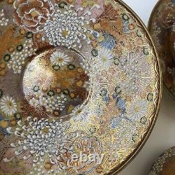 Antique Japanese Satsuma Mille Fleur Thousand Flowers Tea Cup Saucer Gilt Shozan