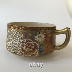 Antique Japanese Satsuma Mille Fleur Thousand Flowers Tea Cup Saucer Gilt Shozan