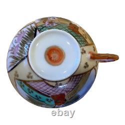 Antique Japanese Tea Cups and Saucers Eggshell Porcelain Hand Painted Stamped