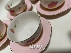 Antique Japanese tea cup set designed beautiful flowers about 50 years old