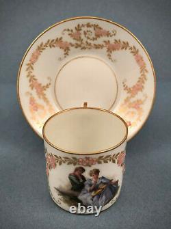 Antique KPM Tea Cup & Saucer, Scenic, Jeweled