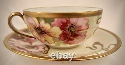 Antique Lantinier Limoges Tea Cup & Saucer, Art Nouveau