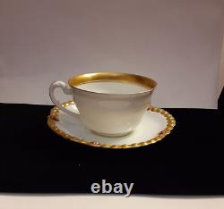 Antique Limoges FranceTeacup And Saucer Gold And Fleur Beaded Pattern