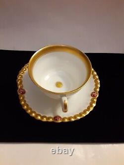 Antique Limoges FranceTeacup And Saucer Gold And Fleur Beaded Pattern