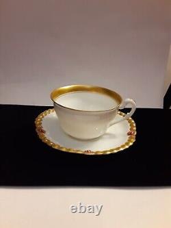 Antique Limoges FranceTeacup And Saucer Gold And Fleur Beaded Pattern