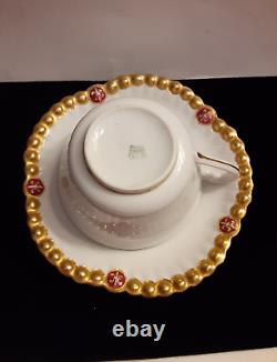 Antique Limoges FranceTeacup And Saucer Gold And Fleur Beaded Pattern