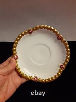 Antique Limoges FranceTeacup And Saucer Gold And Fleur Beaded Pattern