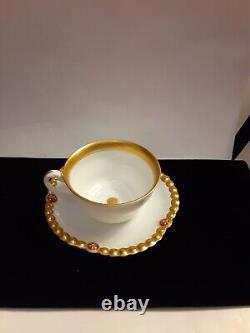 Antique Limoges FranceTeacup And Saucer Gold And Fleur Beaded Pattern