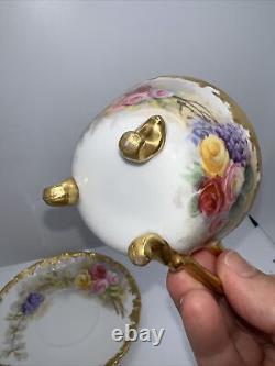 Antique Limoges T And V Footed Teacup And Saucer Gold And Floral