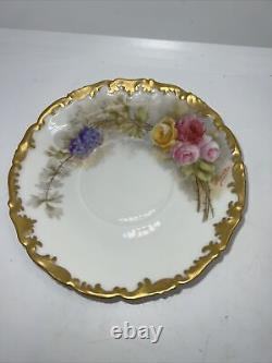 Antique Limoges T And V Footed Teacup And Saucer Gold And Floral