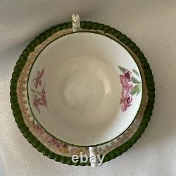 Antique Limoges T & V Double Handle Bouillon Cup Teacup Saucer Green Floral Gold