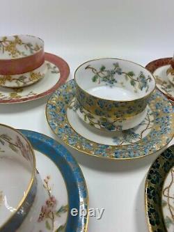 Antique Limoges T&V teacups saucers no handles Ovingtons NY 1880s gold floral