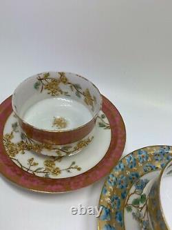 Antique Limoges T&V teacups saucers no handles Ovingtons NY 1880s gold floral