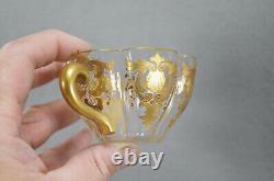 Antique Lobmeyr Bohemian Gold Floral Scrollwork Lobed Glass Tea Cup & Saucer A