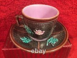 Antique Majolica Wild Rose, Rope Tea Cup and Saucer 1800's