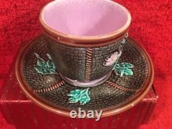 Antique Majolica Wild Rose, Rope Tea Cup and Saucer 1800's