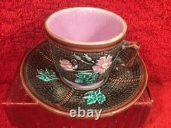 Antique Majolica Wild Rose, Rope Tea Cup and Saucer 1800's