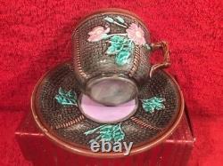 Antique Majolica Wild Rose, Rope Tea Cup and Saucer 1800's