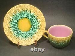 Antique Majolica cup and saucer pineapple with green leaves