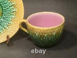 Antique Majolica cup and saucer pineapple with green leaves