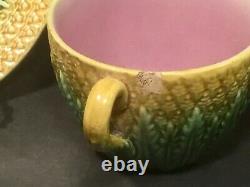 Antique Majolica cup and saucer pineapple with green leaves