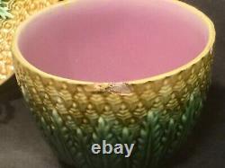 Antique Majolica cup and saucer pineapple with green leaves