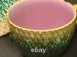 Antique Majolica cup and saucer pineapple with green leaves