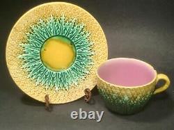 Antique Majolica cup and saucer pineapple with green leaves