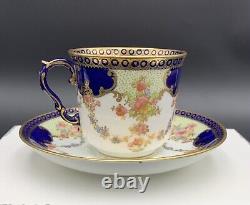 Antique Maple & Co. London Bisto England 2 Teacup And Saucer Royal Blue Gold