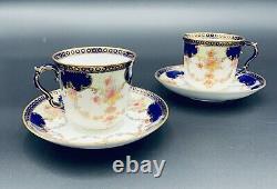 Antique Maple & Co. London Bisto England 2 Teacup And Saucer Royal Blue Gold