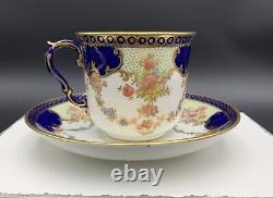 Antique Maple & Co. London Bisto England 2 Teacup And Saucer Royal Blue Gold