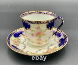 Antique Maple & Co. London Bisto England 2 Teacup And Saucer Royal Blue Gold