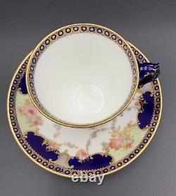 Antique Maple & Co. London Bisto England 2 Teacup And Saucer Royal Blue Gold