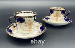 Antique Maple & Co. London Bisto England 2 Teacup And Saucer Royal Blue Gold